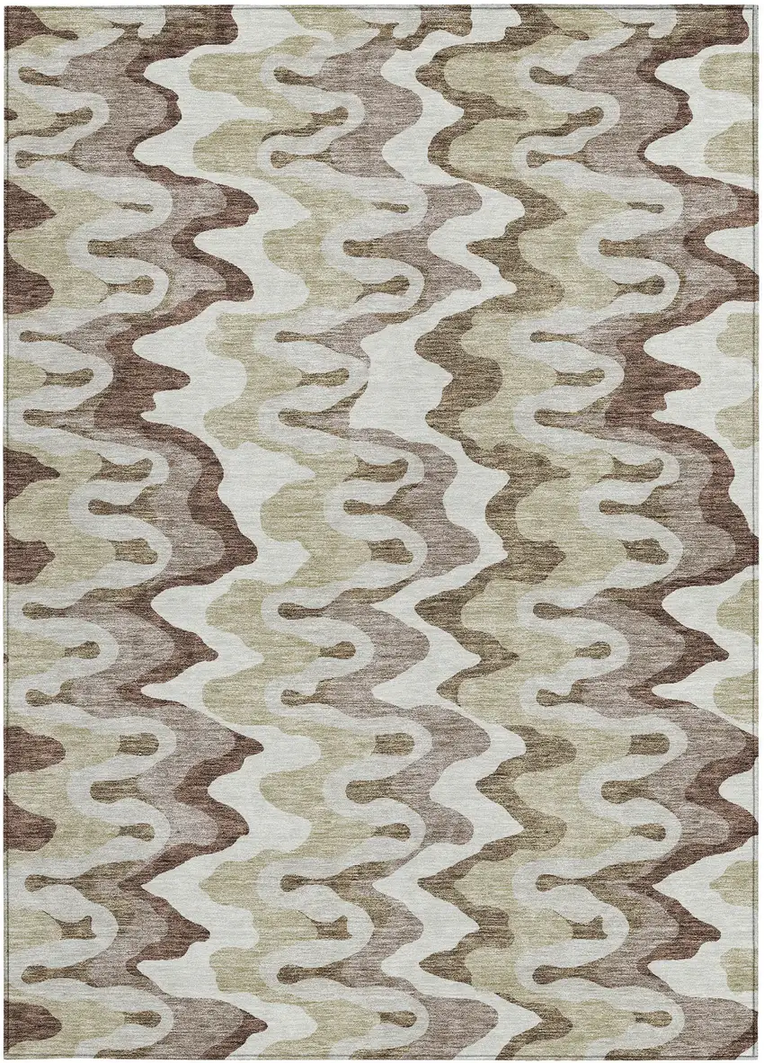Beige Brown And Taupe Abstract Washable Indoor Outdoor Area Rug Photo 4