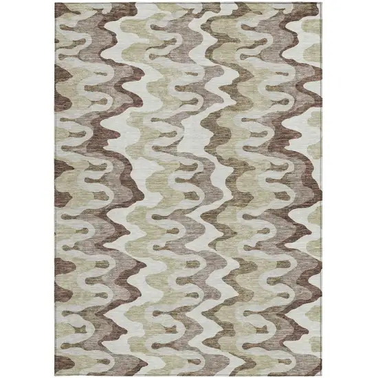 Beige Brown And Taupe Abstract Washable Indoor Outdoor Area Rug Photo 4