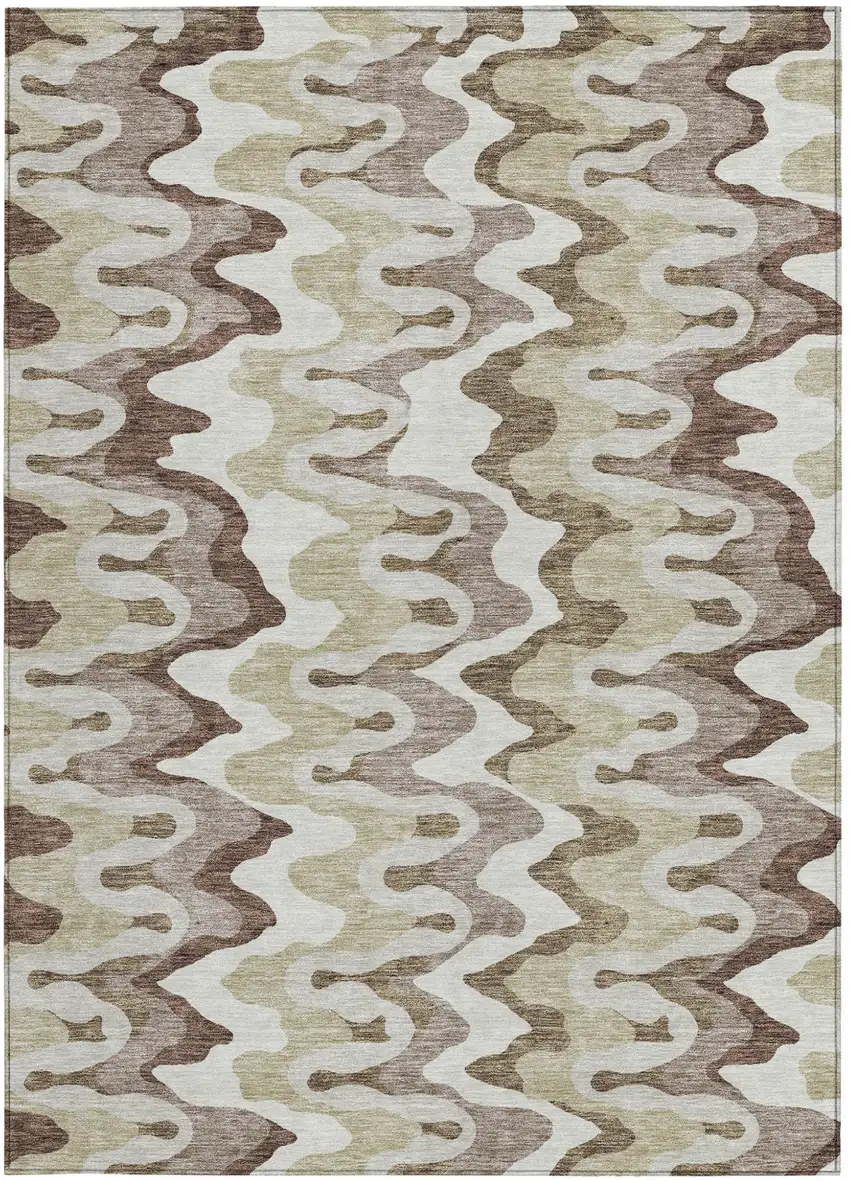 Beige Brown And Taupe Abstract Washable Indoor Outdoor Area Rug Photo 4