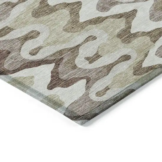 Beige Brown And Taupe Abstract Washable Indoor Outdoor Area Rug Photo 3