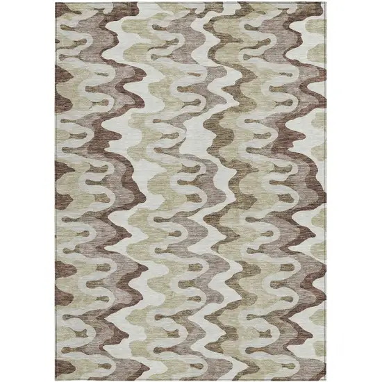 Beige Brown And Taupe Abstract Washable Indoor Outdoor Area Rug Photo 4