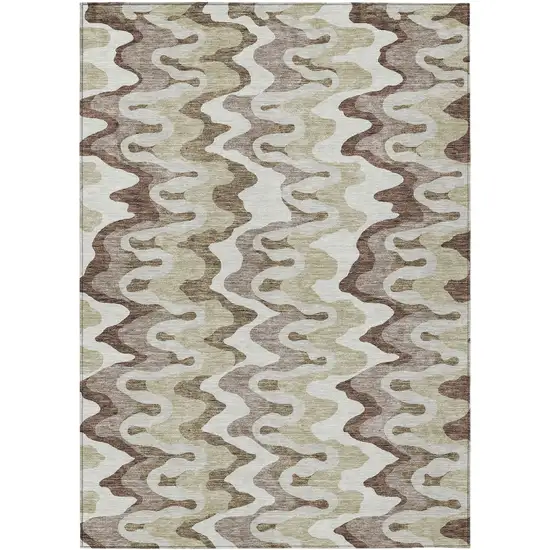 Beige Brown And Taupe Abstract Washable Indoor Outdoor Area Rug Photo 1