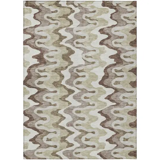 Beige Brown And Taupe Abstract Washable Indoor Outdoor Area Rug Photo 1