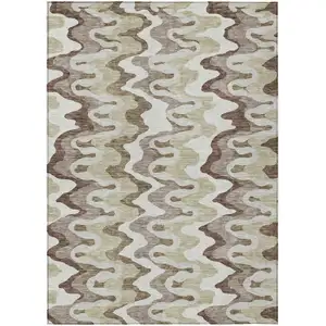 Photo of Beige Brown And Taupe Abstract Washable Indoor Outdoor Area Rug
