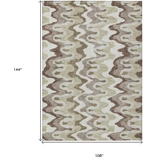 Beige Brown And Taupe Abstract Washable Indoor Outdoor Area Rug Photo 9