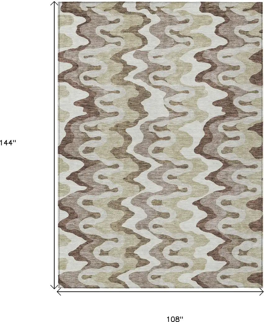 Beige Brown And Taupe Abstract Washable Indoor Outdoor Area Rug Photo 9