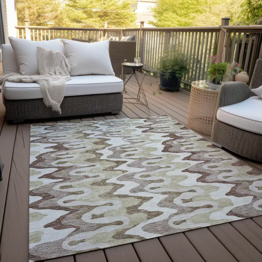 Beige Brown And Taupe Abstract Washable Indoor Outdoor Area Rug Photo 8