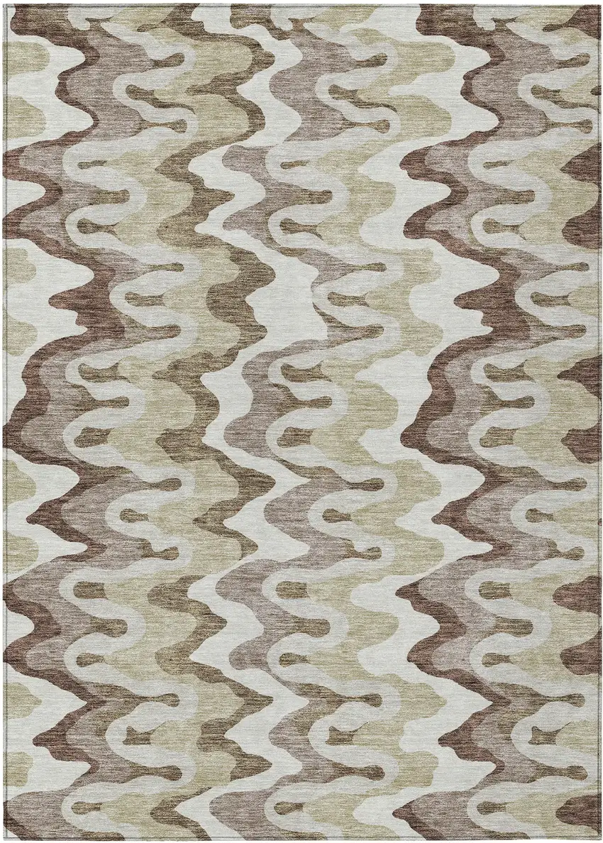 Beige Brown And Taupe Abstract Washable Indoor Outdoor Area Rug Photo 1
