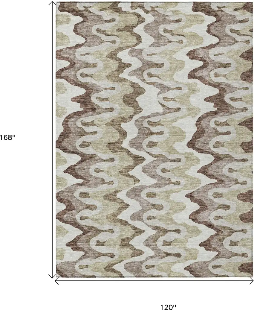 Beige Brown And Taupe Abstract Washable Indoor Outdoor Area Rug Photo 9