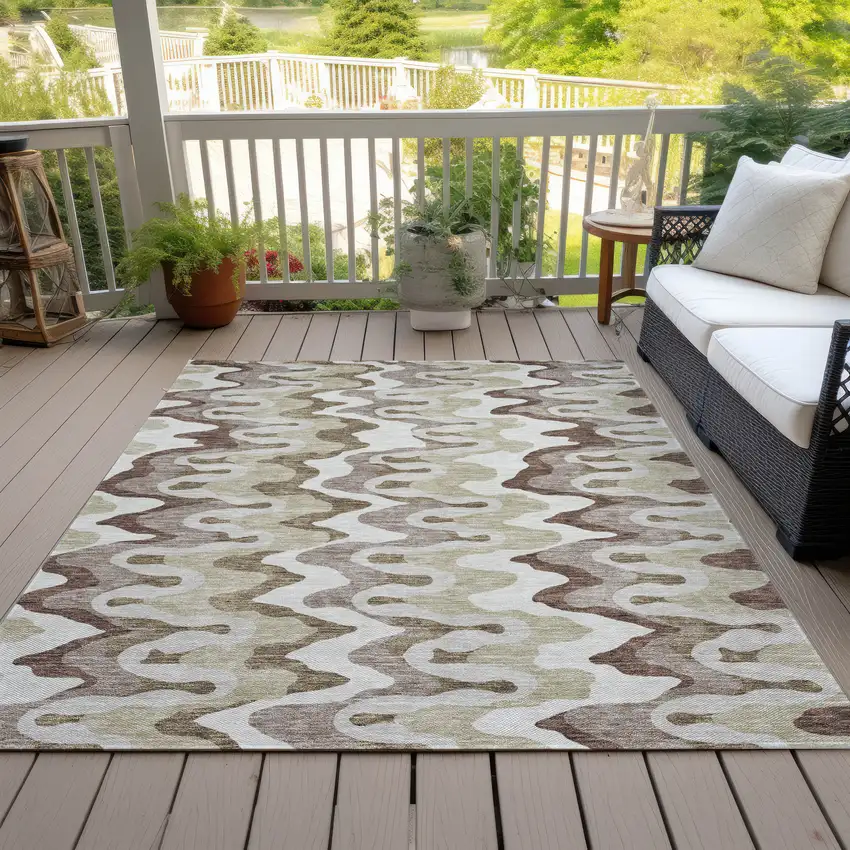 Beige Brown And Taupe Abstract Washable Indoor Outdoor Area Rug Photo 5
