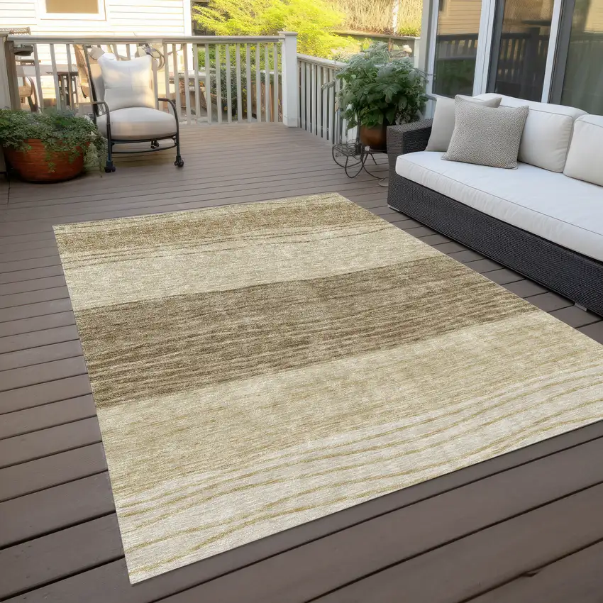 Beige Brown And Taupe Striped Washable Indoor Outdoor Area Rug Photo 9