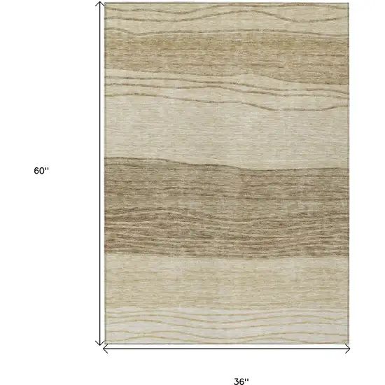 Beige Brown And Taupe Striped Washable Indoor Outdoor Area Rug Photo 3
