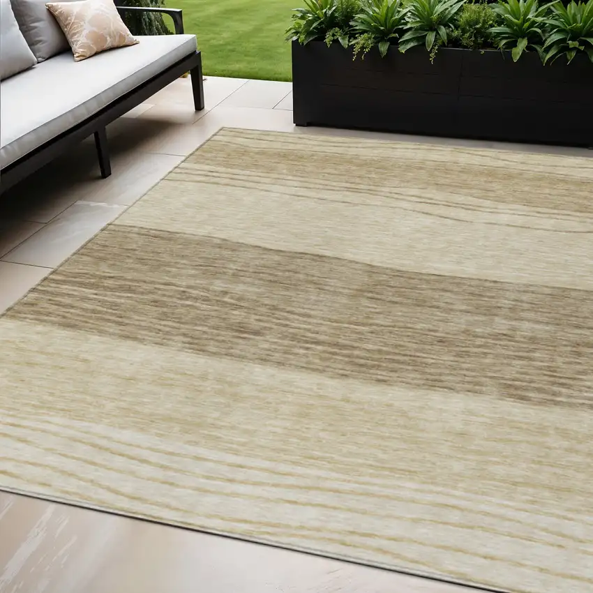 Beige Brown And Taupe Striped Washable Indoor Outdoor Area Rug Photo 1