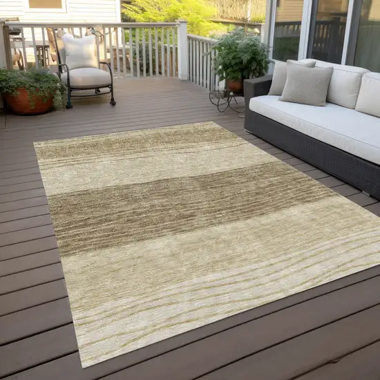 Beige Brown And Taupe Striped Washable Indoor Outdoor Area Rug Photo 9