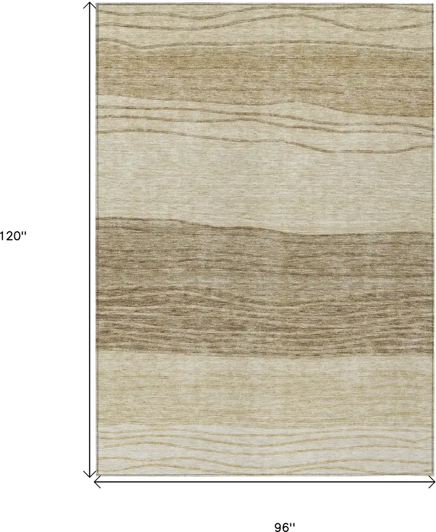 Beige Brown And Taupe Striped Washable Indoor Outdoor Area Rug Photo 3