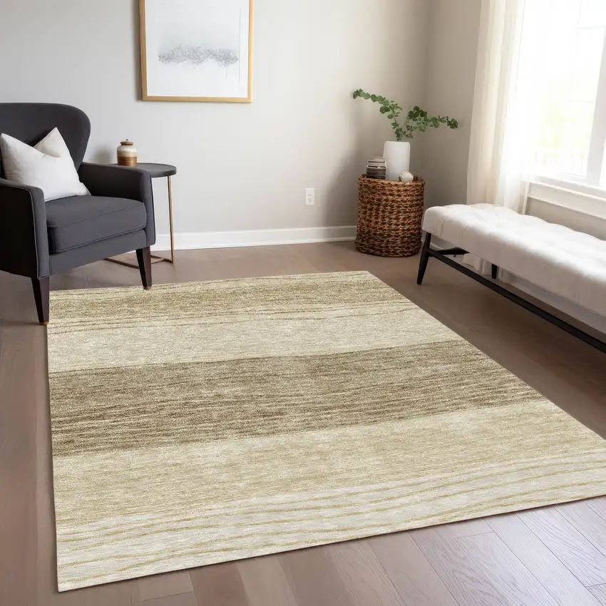 Beige Brown And Taupe Striped Washable Indoor Outdoor Area Rug Photo 9