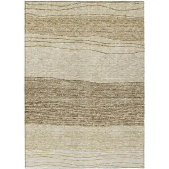 Beige Brown And Taupe Striped Washable Indoor Outdoor Area Rug Photo 1