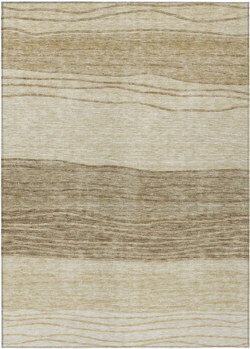 Beige Brown And Taupe Striped Washable Indoor Outdoor Area Rug Photo 1