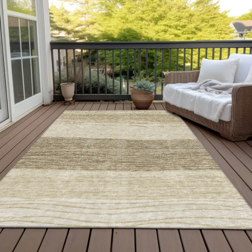Beige Brown And Taupe Striped Washable Indoor Outdoor Area Rug Photo 7