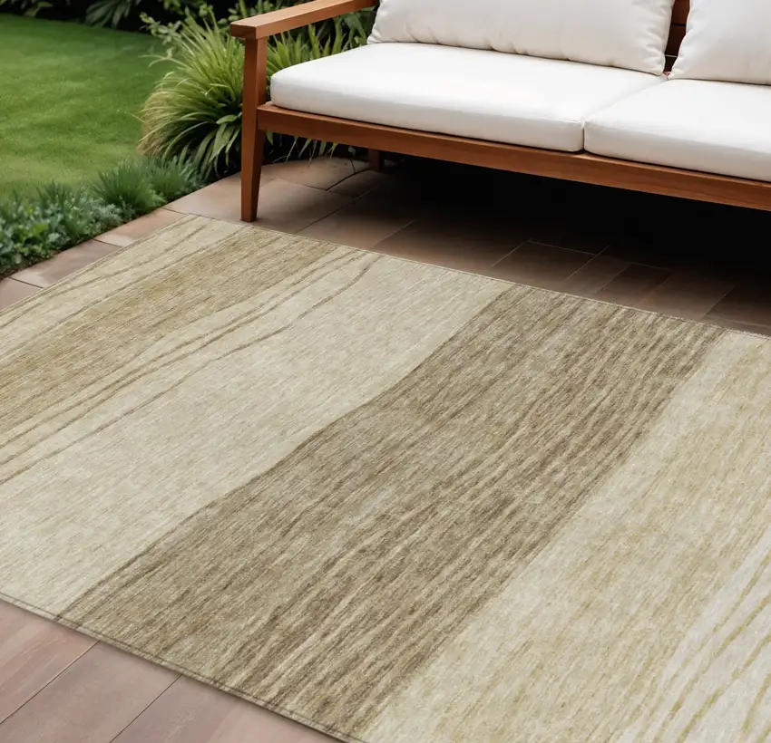 Beige Brown And Taupe Striped Washable Indoor Outdoor Area Rug Photo 1