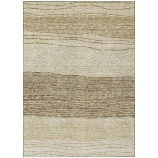 Beige Brown And Taupe Striped Washable Indoor Outdoor Area Rug Photo 2