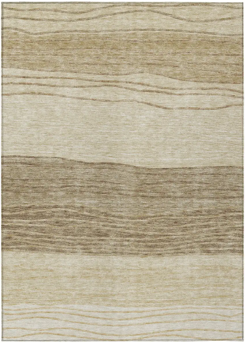 Beige Brown And Taupe Striped Washable Indoor Outdoor Area Rug Photo 2