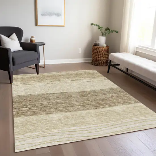 Beige Brown And Taupe Striped Washable Indoor Outdoor Area Rug Photo 8