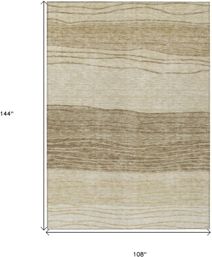 Beige Brown And Taupe Striped Washable Indoor Outdoor Area Rug Photo 3