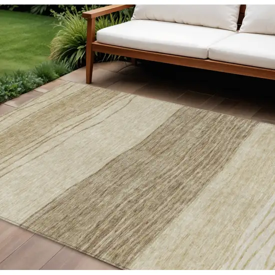 Beige Brown And Taupe Striped Washable Indoor Outdoor Area Rug Photo 1
