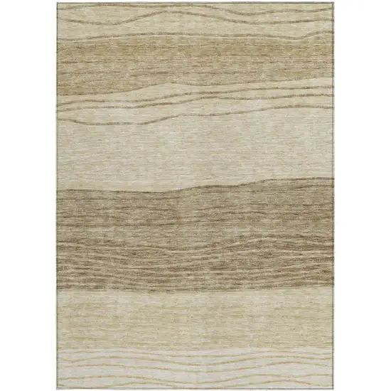 Beige Brown And Taupe Striped Washable Indoor Outdoor Area Rug Photo 5