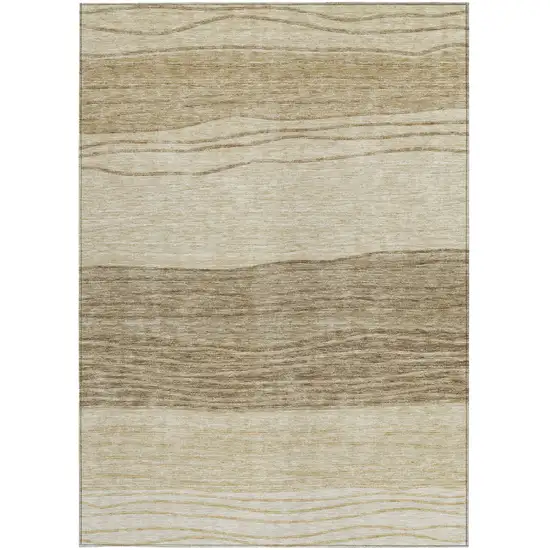 Beige Brown And Taupe Striped Washable Indoor Outdoor Area Rug Photo 5