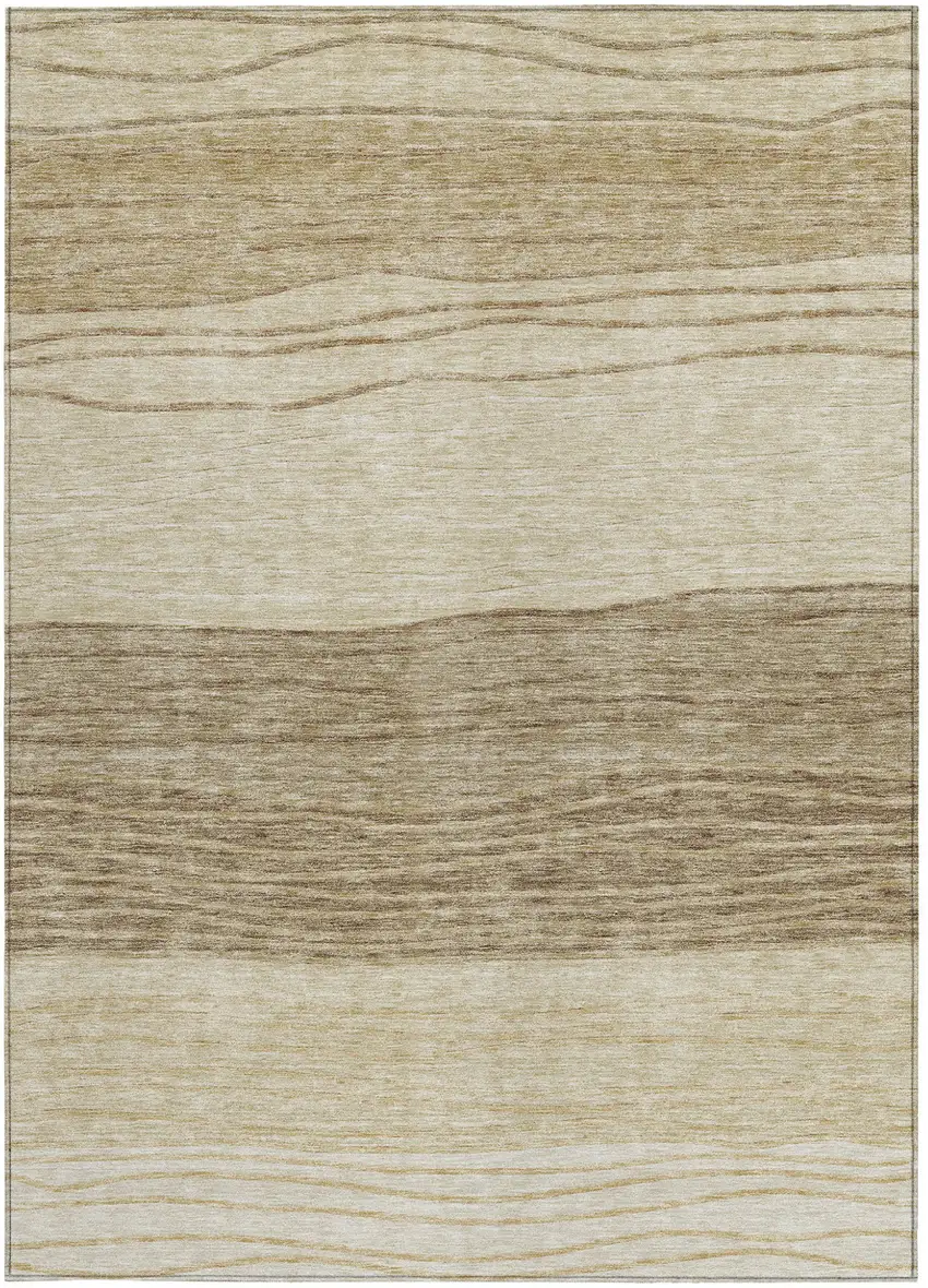 Beige Brown And Taupe Striped Washable Indoor Outdoor Area Rug Photo 5