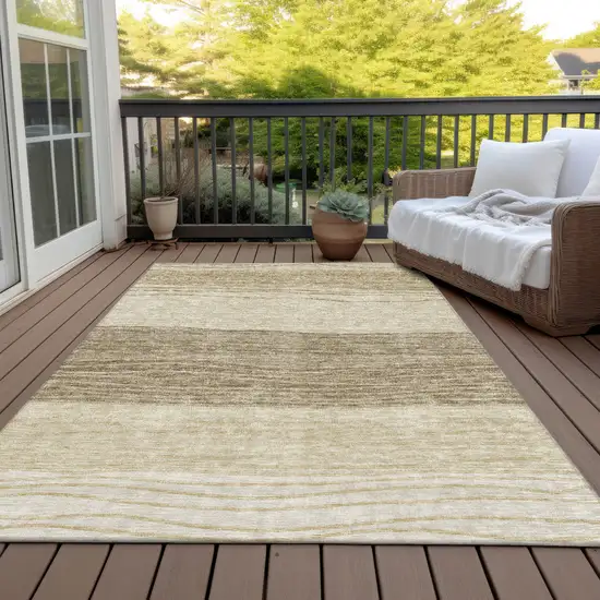 Beige Brown And Taupe Striped Washable Indoor Outdoor Area Rug Photo 6