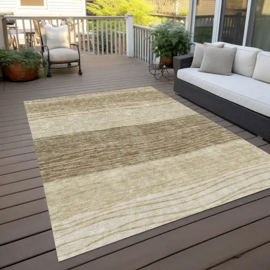 Beige Brown And Taupe Striped Washable Indoor Outdoor Area Rug Photo 9