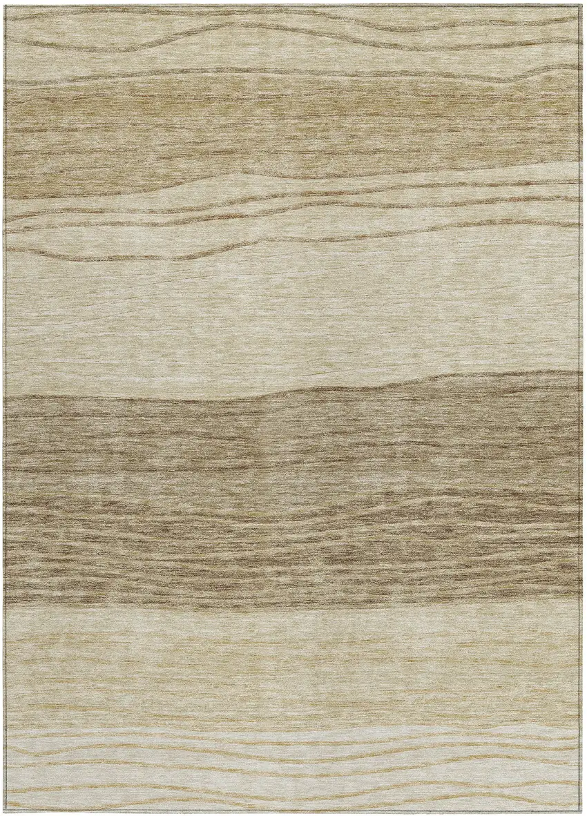 Beige Brown And Taupe Striped Washable Indoor Outdoor Area Rug Photo 4