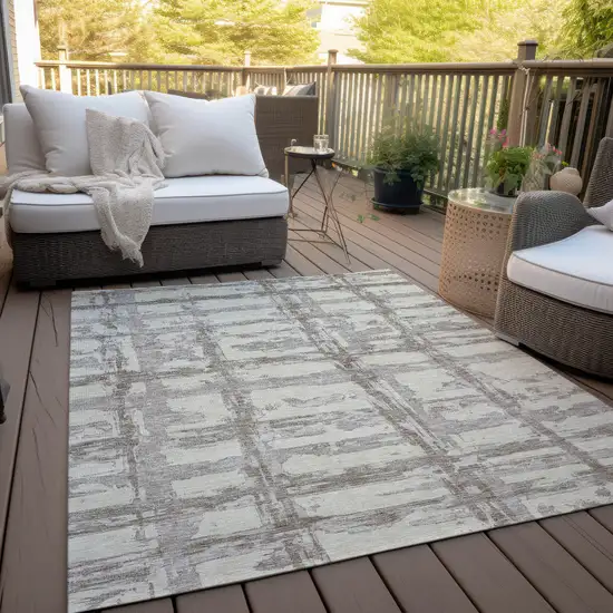 Beige Brown And Taupe Striped Washable Indoor Outdoor Area Rug Photo 9