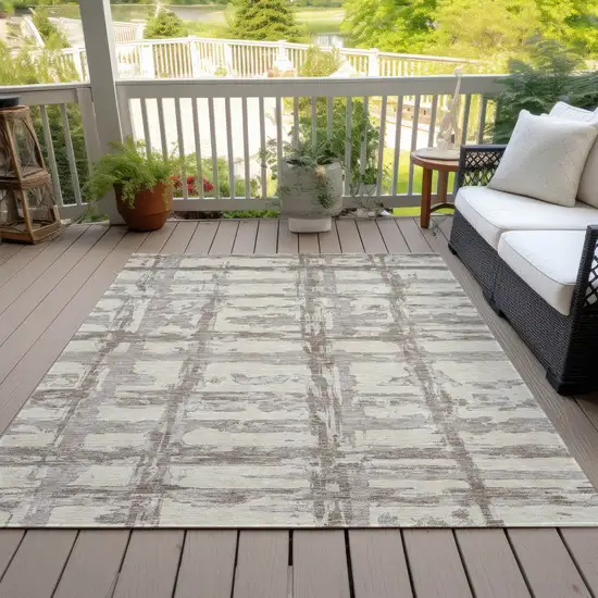 Beige Brown And Taupe Striped Washable Indoor Outdoor Area Rug Photo 6