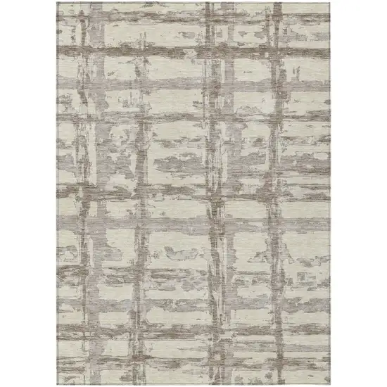 Beige Brown And Taupe Striped Washable Indoor Outdoor Area Rug Photo 2
