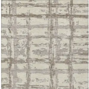 Photo of Beige Brown And Taupe Striped Washable Indoor Outdoor Area Rug