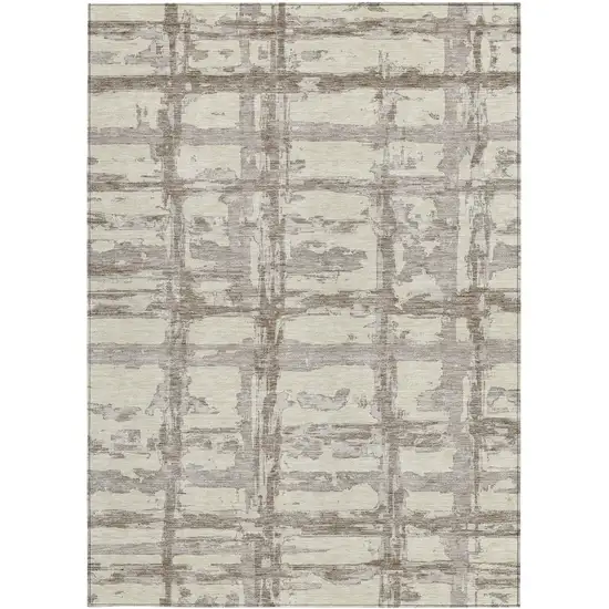 Beige Brown And Taupe Striped Washable Indoor Outdoor Area Rug Photo 6