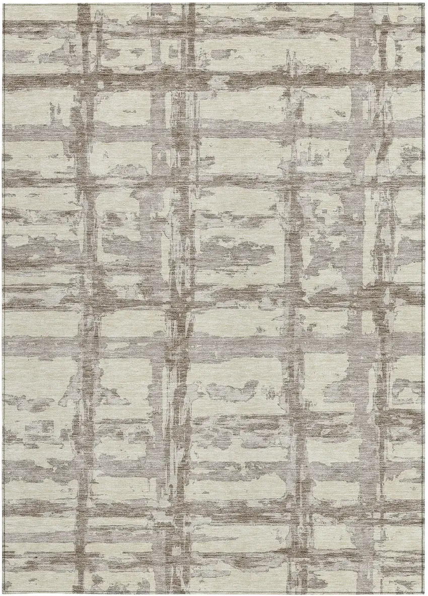 Beige Brown And Taupe Striped Washable Indoor Outdoor Area Rug Photo 6