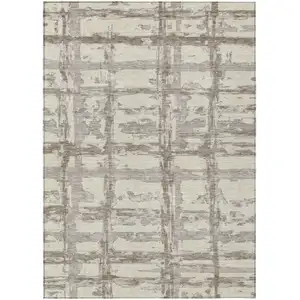 Photo of Beige Brown And Taupe Striped Washable Indoor Outdoor Area Rug