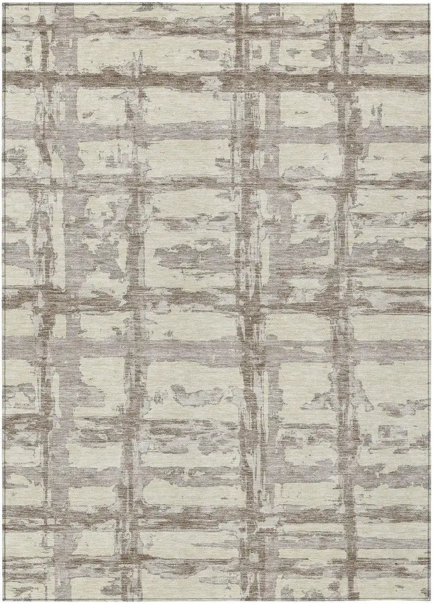 Beige Brown And Taupe Striped Washable Indoor Outdoor Area Rug Photo 1