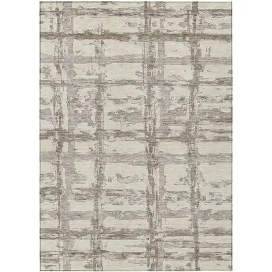 Beige Brown And Taupe Striped Washable Indoor Outdoor Area Rug Photo 1