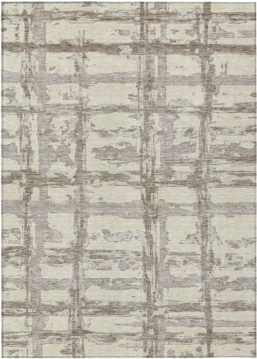 Beige Brown And Taupe Striped Washable Indoor Outdoor Area Rug Photo 1