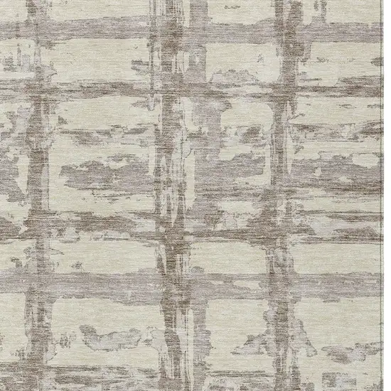 Beige Brown And Taupe Striped Washable Indoor Outdoor Area Rug Photo 4