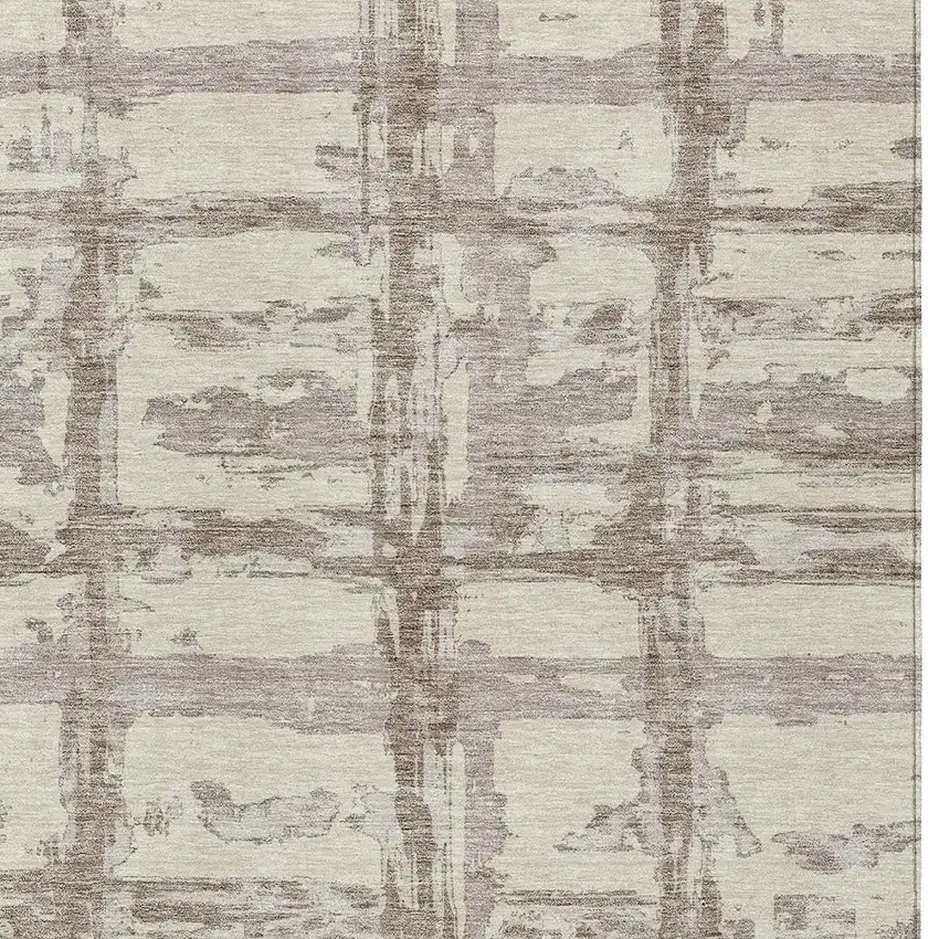 Beige Brown And Taupe Striped Washable Indoor Outdoor Area Rug Photo 4