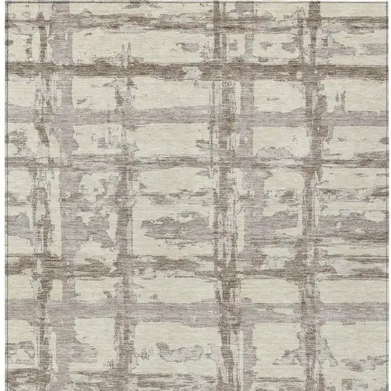 Beige Brown And Taupe Striped Washable Indoor Outdoor Area Rug Photo 4