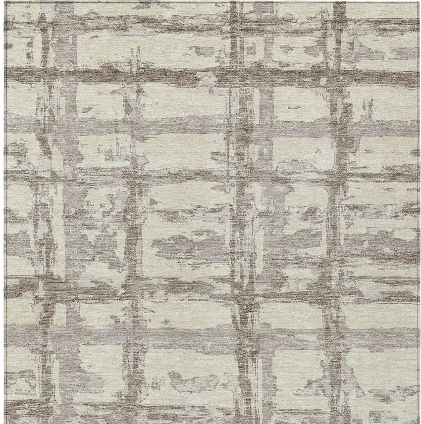 Beige Brown And Taupe Striped Washable Indoor Outdoor Area Rug Photo 4