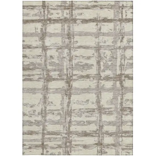 Beige Brown And Taupe Striped Washable Indoor Outdoor Area Rug Photo 6